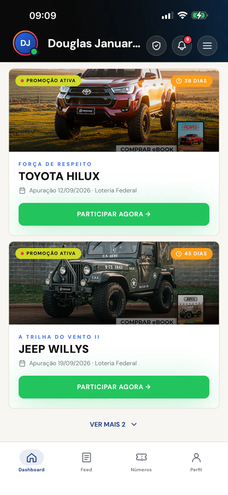 Campanhas ativas para participar direto pelo app Retornar
